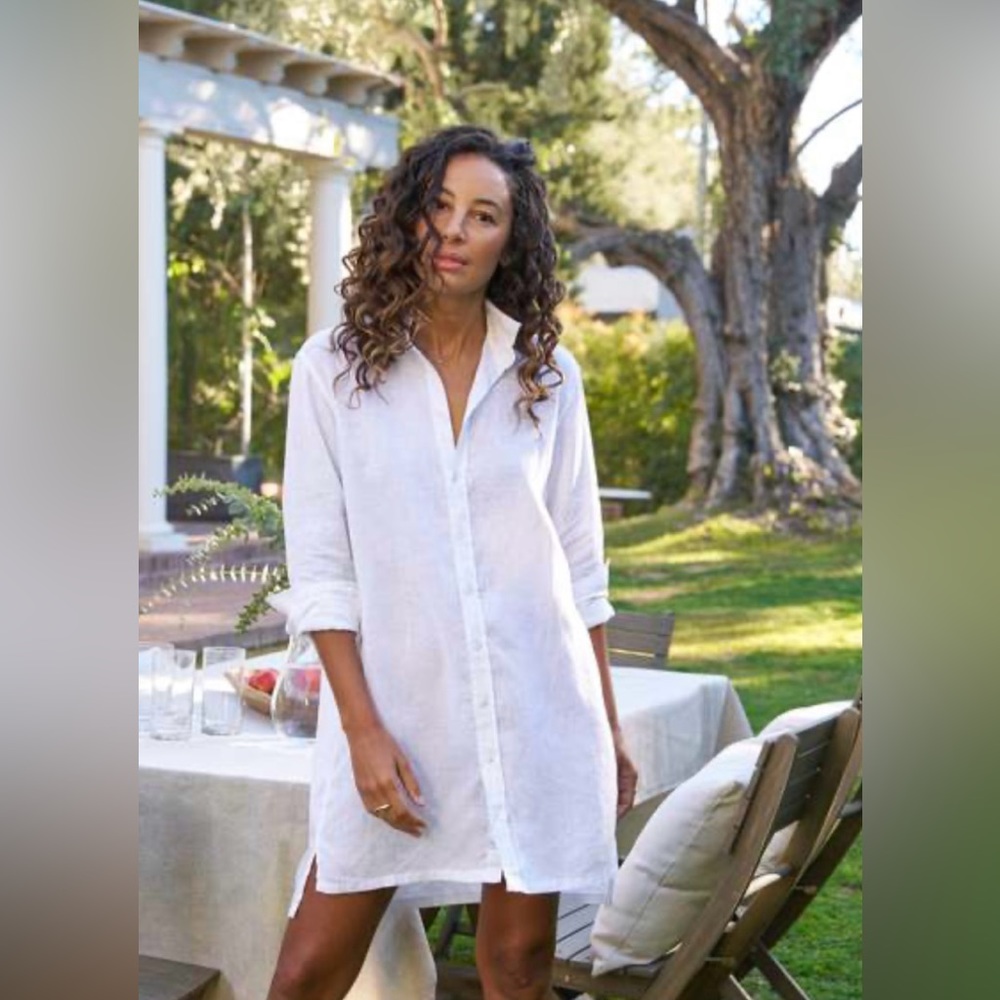 Frank & Eileen white linen Hunter dress size Large, worn twice, no stains.